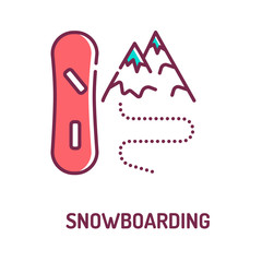 Snowboarding color line icon. Extreme winter sport. Ski resort. Pictogram for web page, mobile app, promo. UI UX GUI design element. Editable stroke.