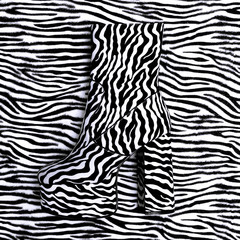 Stylish boots heel. Zebra print. Fashion Lady concept. Flat lay art