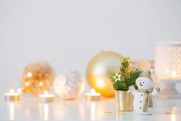 Christmas decorations with little ceramic snowman