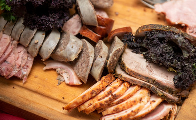  tray with roasted meats, black pudding and sausage