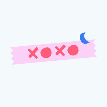 xoxo. Kiss hug kiss hug. Cute hand drawn vector symbol, sign, icon, quirky illustration. Arty typographic sticker or emblem. Sticky note with washi tape design element