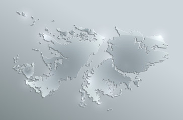 Falkland Islands map glass card paper 3D blank raster