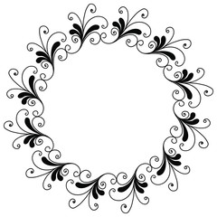 Floral frame, black contour flowers on white background. Border with vintage ornament. Design for web page, textures, card, poster, fabric, textile.