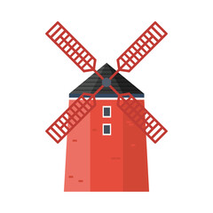 Red windmill. Cartoon vector illustration. © katerynalim