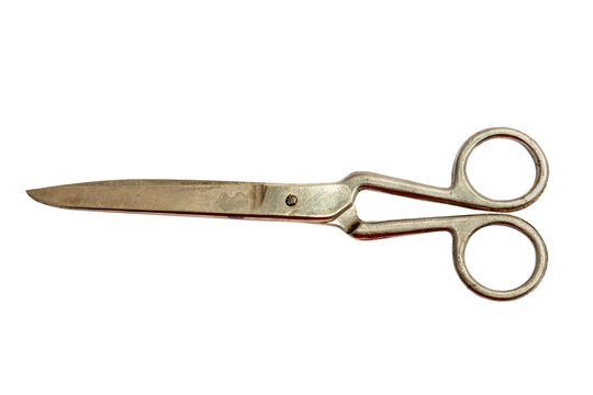 Old, vintage scissors isolated on a white background. Image for the project and design.