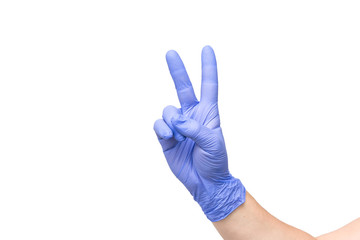 male hand on white background showing the symbol of victory or the number two or sexual insult