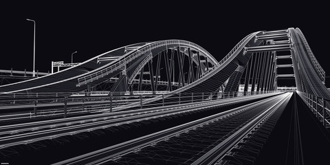 The BIM model of the railway bridges of wireframe view	