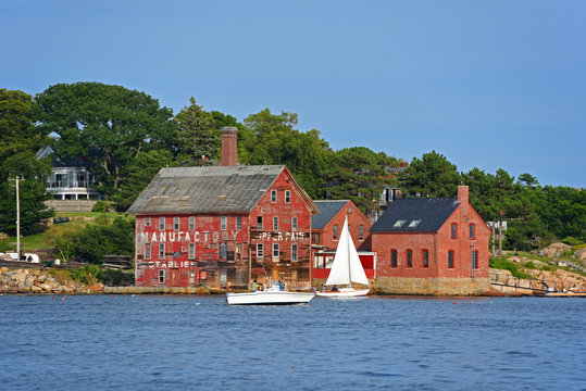 Tarr and Wonson Paint Manufactory is one of the most famous landmarks on the North Shore Massachusetts in Gloucester Harbor, Massachusetts MA, USA.