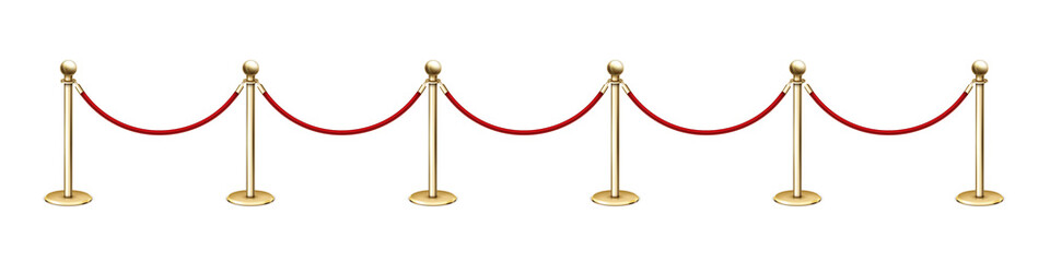 Realistic vector golden rope barriers. VIP event, luxury celebration.
