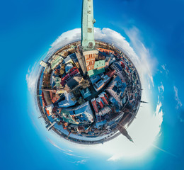Riga City Church in Old Town, Historical Monument, drone 360 vr Sphere