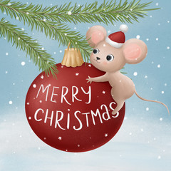 Little mouse on a Christmas ball