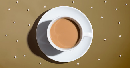 A cup of coffee - overhead view flat lay