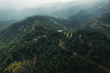 Troodos mountains in Cyprus, aerial view from drone. Beautiful nature mediterranean landscape.