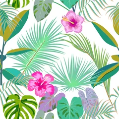 Fototapeten Tropical jungle palm leaves seamless pattern, vector background © Artlu