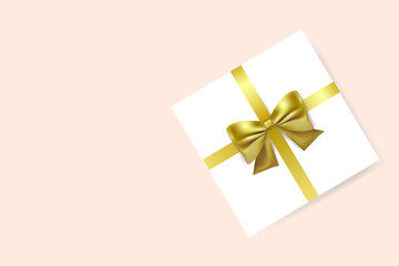 EPS 10 vector. Realistic gift box with golden bow with copy space.