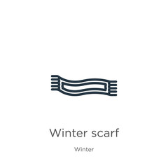 Winter scarf icon. Thin linear winter scarf outline icon isolated on white background from winter collection. Line vector winter scarf sign, symbol for web and mobile