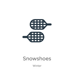 Snowshoes icon. Thin linear snowshoes outline icon isolated on white background from winter collection. Line vector snowshoes sign, symbol for web and mobile