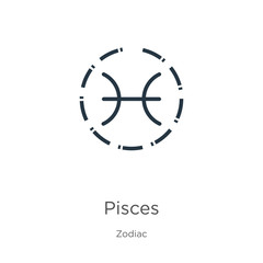 Pisces icon. Thin linear pisces outline icon isolated on white background from zodiac collection. Line vector pisces sign, symbol for web and mobile