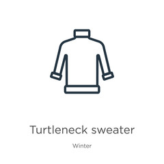 Turtleneck sweater icon. Thin linear turtleneck sweater outline icon isolated on white background from winter collection. Line vector turtleneck sweater sign, symbol for web and mobile