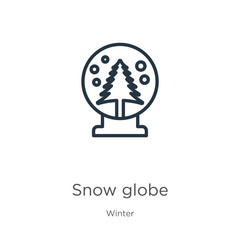 Snow globe icon. Thin linear snow globe outline icon isolated on white background from winter collection. Line vector snow globe sign, symbol for web and mobile