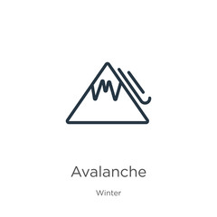 Avalanche icon. Thin linear avalanche outline icon isolated on white background from winter collection. Line vector avalanche sign, symbol for web and mobile