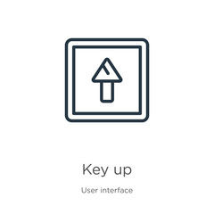 Key up icon. Thin linear key up outline icon isolated on white background from user interface collection. Line vector key up sign, symbol for web and mobile
