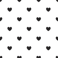 Black hearts vector shapes on a white background. Abstract seamless love wallpaper.