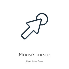 Mouse cursor icon. Thin linear mouse cursor outline icon isolated on white background from user interface collection. Line vector mouse cursor sign, symbol for web and mobile