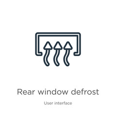 Rear window defrost icon. Thin linear rear window defrost outline icon isolated on white background from user interface collection. Line vector rear window defrost sign, symbol for web and mobile