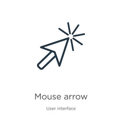 Mouse arrow icon. Thin linear mouse arrow outline icon isolated on white background from user interface collection. Line vector mouse arrow sign, symbol for web and mobile