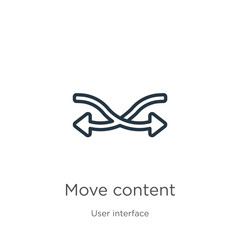 Move content icon. Thin linear move content outline icon isolated on white background from user interface collection. Line vector move content sign, symbol for web and mobile