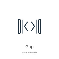 Gap icon. Thin linear gap outline icon isolated on white background from user interface collection. Line vector gap sign, symbol for web and mobile