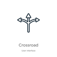 Crossroad icon. Thin linear crossroad outline icon isolated on white background from user interface collection. Line vector crossroad sign, symbol for web and mobile