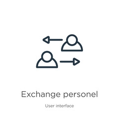 Exchange personel icon. Thin linear exchange personel outline icon isolated on white background from user interface collection. Line vector exchange personel sign, symbol for web and mobile - obrazy, fototapety, plakaty