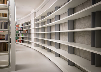 Obraz premium Empty bookshelves from a new library building