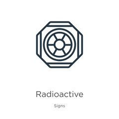 Radioactive symbol icon. Thin linear radioactive symbol outline icon isolated on white background from signs collection. Line vector radioactive symbol sign, symbol for web and mobile
