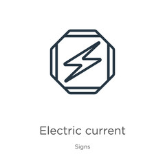 Electric current icon. Thin linear electric current outline icon isolated on white background from signs collection. Line vector electric current sign, symbol for web and mobile