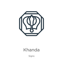 Khanda icon. Thin linear khanda outline icon isolated on white background from signs collection. Line vector khanda sign, symbol for web and mobile