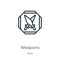 Weapons icon. Thin linear weapons outline icon isolated on white background from signs collection. Line vector weapons sign, symbol for web and mobile