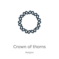 Crown of thorns icon. Thin linear crown of thorns outline icon isolated on white background from religion collection. Line vector crown of thorns sign, symbol for web and mobile