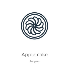 Apple cake icon. Thin linear apple cake outline icon isolated on white background from religion collection. Line vector apple cake sign, symbol for web and mobile