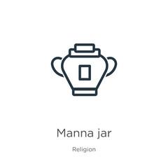 Manna jar icon. Thin linear manna jar outline icon isolated on white background from religion collection. Line vector manna jar sign, symbol for web and mobile