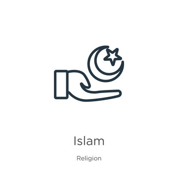 Islam icon. Thin linear islam outline icon isolated on white background from religion collection. Line vector islam sign, symbol for web and mobile
