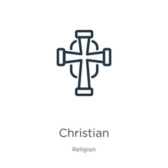 Christian icon. Thin linear christian outline icon isolated on white background from religion collection. Line vector christian sign, symbol for web and mobile