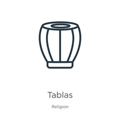 Tablas icon. Thin linear tablas outline icon isolated on white background from religion collection. Line vector tablas sign, symbol for web and mobile