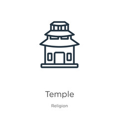 Temple icon. Thin linear temple outline icon isolated on white background from religion collection. Line vector temple sign, symbol for web and mobile