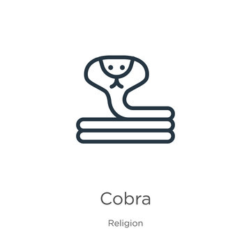 Cobra icon. Thin linear cobra outline icon isolated on white background from religion collection. Line vector cobra sign, symbol for web and mobile