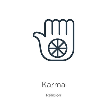Karma icon. Thin linear karma outline icon isolated on white background from religion collection. Line vector karma sign, symbol for web and mobile