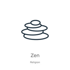 Zen icon. Thin linear zen outline icon isolated on white background from religion collection. Line vector zen sign, symbol for web and mobile