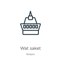 Wat saket icon. Thin linear wat saket outline icon isolated on white background from religion collection. Line vector wat saket sign, symbol for web and mobile